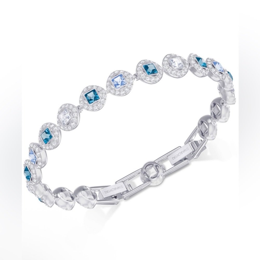 Swarovski Silver Bracelet with Blue and Clear Crystals